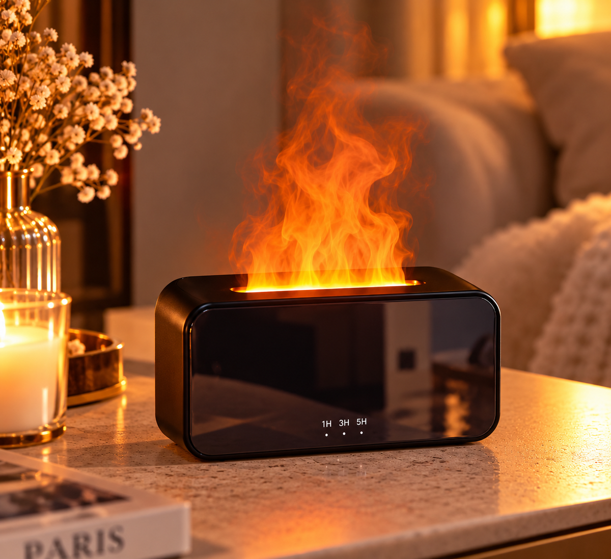 Élyora Paris | Diffuseur d’Ambiance Effet Flammes – Noir Élégance ✨