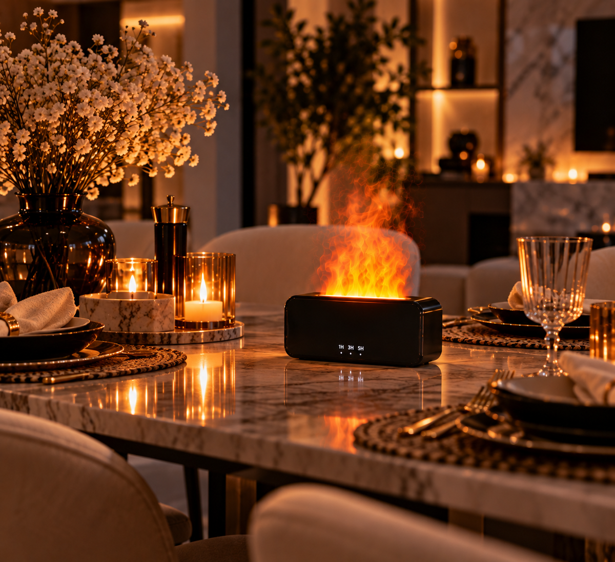 Élyora Paris | Diffuseur d’Ambiance Effet Flammes – Noir Élégance ✨
