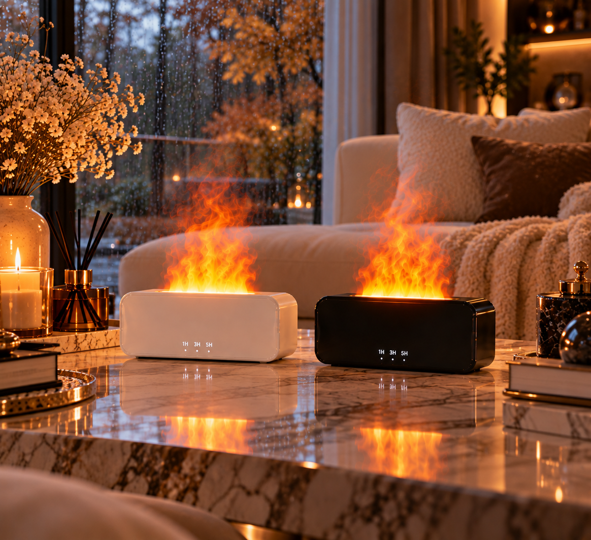 Élyora Paris | Diffuseur d’Ambiance Effet Flammes – Noir Élégance ✨