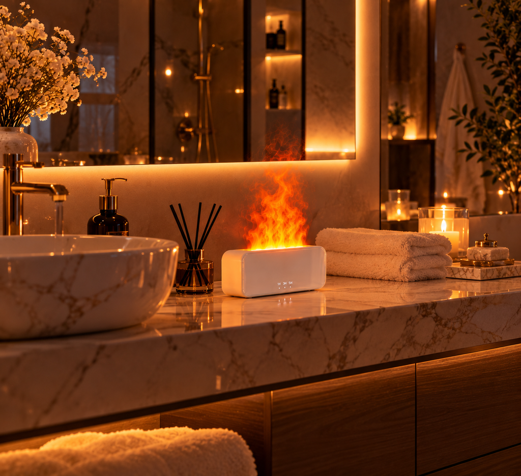 Élyora Paris | Diffuseur d’Ambiance Effet Flammes – Blanc Élégance ✨